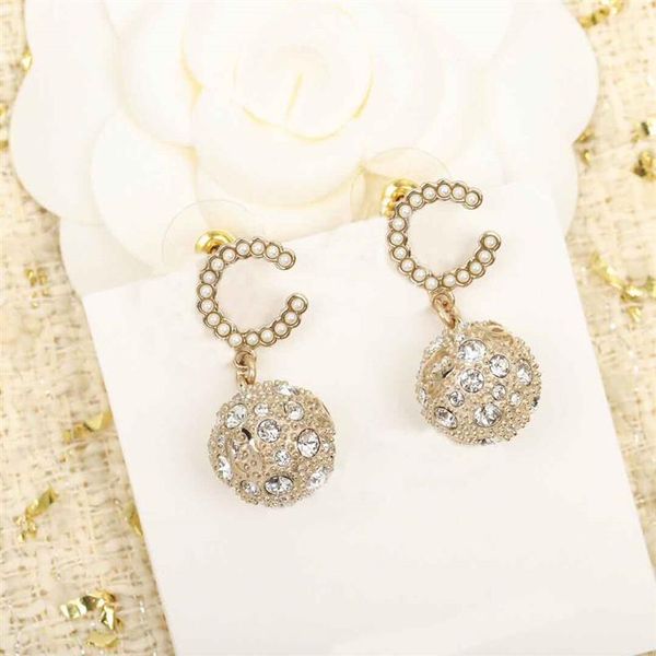 2022 Top Quality Charme Dangle Forma Redonda Bola Pingente Brinco com Diamantes para Mulheres Jóias de Casamento Presente Tem Caixa Selo PS340D