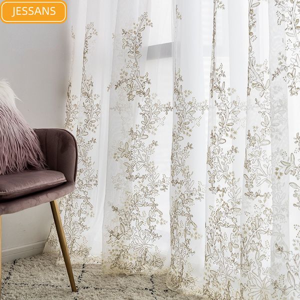Cortina francesa luz luxo princesa bordado oco gaze em branco tela de renda cortinas para sala de estar quarto bay janela personalização 230919