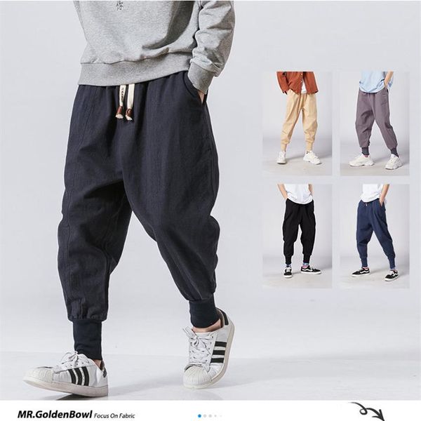 Mrgoldenbowl mağaza erkek harem pantolon Japon gündelik pamuk keten pantolon adam jogger pantolon çin baggy218u