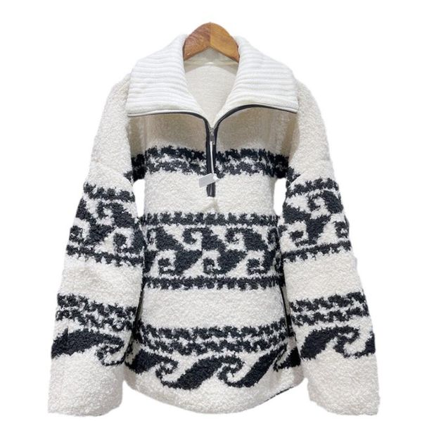 Высокая версия женской одежды 2024Isabel Marants Etoile Marner, свободные свитера, женские пуловеры, свитера с полумолнией, флисовое пальто, куртки-поло с лацканами, одежда