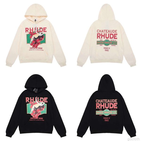 Diseñador Ropa de moda Sudaderas de lujo para hombres Rhude Sudadera con capucha americana Oversize Small High Street Fashion Brand Ins Primavera y otoño Pareja suéter