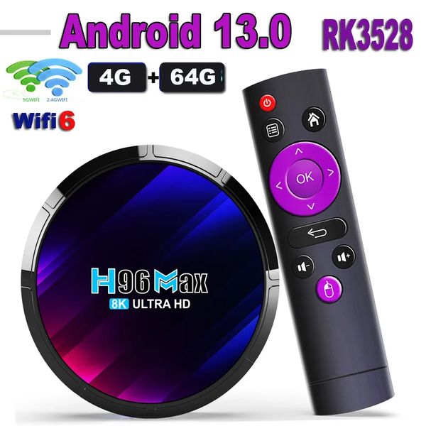 2023 Android 13 TV BOX H96 MAX RK3528 Dual Wifi 2.4G 5G 8K HDR Lettore multimediale AV1 Wifi6 3D BT5.0 4GB64GB Smart Set Top Box H96max
