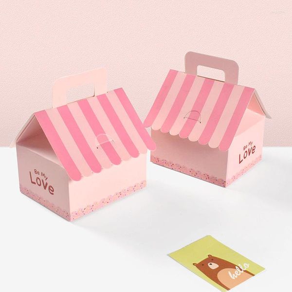 Envoltura de regalo 10 unids Caja de dulces de boda Embalaje con favores de fiesta de mano Caja de cartón rosa Cumpleaños de niña linda