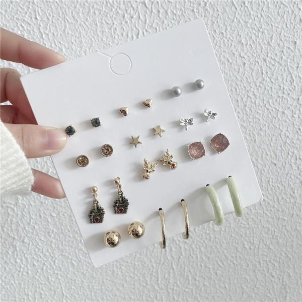 Stollenohrringe 2023 Vintage Acrylgoldkristall kleine Sets für Frauen Mädchen Star Herz Ohr Drop Runde weibliche Modeschmuck