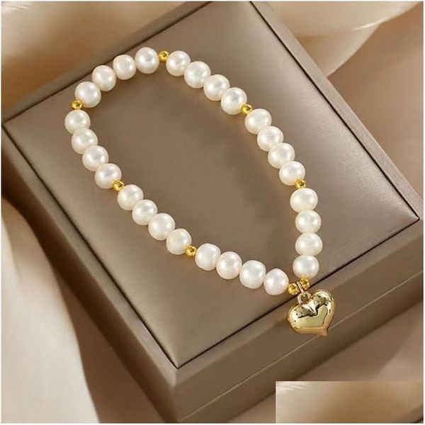 Kette Natürliche Perle Armband Frauen Elegante Süße Gold Liebe Herz Charme Perlen Armbänder Mädchen Modeschmuck Drop Lieferung Dhuae