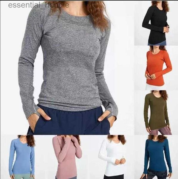 Blusas femininas Camisas lu-12 Yoga Tops Mulheres Tecnologia Senhoras Camisetas Esportivas de Manga Longa Roupa T-shirts Thumb Hole Wicking Knit Respirável Camisa de Treino de Fitness L230919