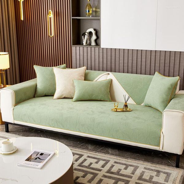 Coprisedia Semplice Cuscino per divano antiscivolo in pelle di fascia alta Foglie di ciniglia Fodera universale per quattro stagioni Moderna