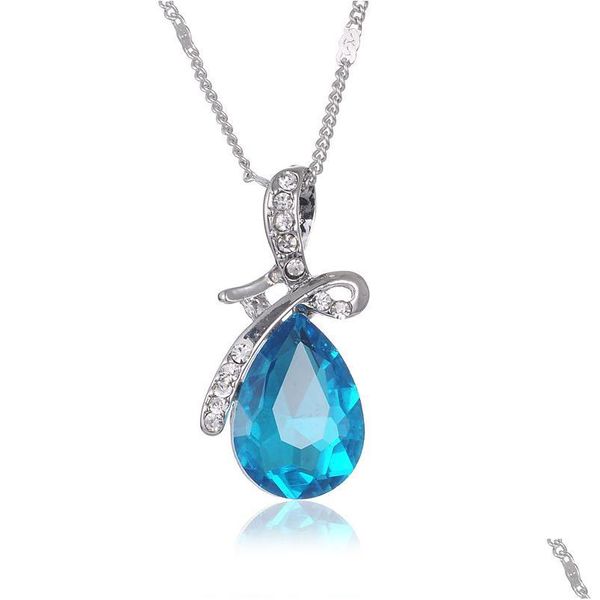6 Farben Wassertropfen Anhänger Halsketten Kristallkette Diamant Engel Tränen Modeschmuck Für Mädchen Lieferung Dha6I