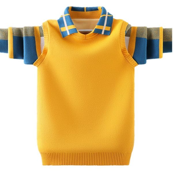 Pullover Kinder Pullover 4 15 T Mode Gitter Design Kinder Warme Jacke Innen Fleece Für Teen Boy Polo Collat Gestrickte mantel 230918