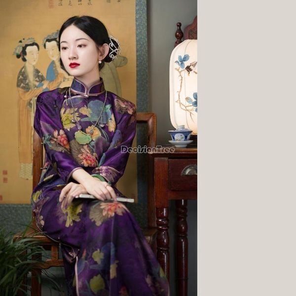 Базовые повседневные платья 2023, традиционное платье Cheongsam в китайском стиле, воротник-стойка с цветочной вышивкой, qipao, элегантные вечерние платья a787 230919