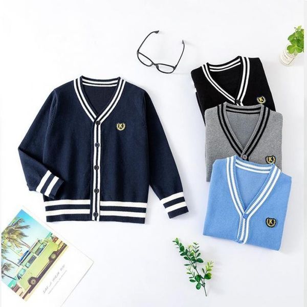 Pullover Maglioni per ragazzi e ragazze Cardigan lavorati a maglia Autunno Versione coreana Maglieria per bambini Vneck College Top Cappotto per bambini 230918