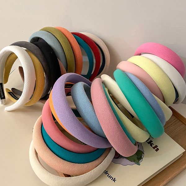 Macaron-Farben-Stirnbänder für Damen, Haarreifen, dicke Schaumstoff-Stirnbänder, gepolstertes Haarband mit weichem Stoff, einfarbige Stirnbänder, Haar-Accessoires für Damen und Mädchen