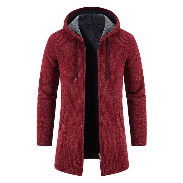 Giacche da uomo Trench lungo invernale da uomo 2023 Giacca in maglione lavorato a maglia Giacca in pile a vento Blu scuro Felpe con risvolto Cardigan con cerniera Cappotto maschile 230925