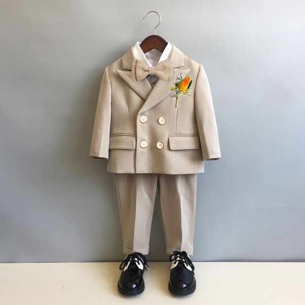 Anzüge für formelle Kleidung für Kinder, Set mit Blumenmuster, für Jungen, Hochzeit, erster Geburtstag des Babys, Kostüm für Kinder, zweireihiger Blazer, Hose, Fliege 230918