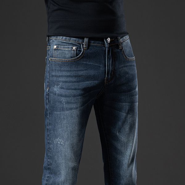 Novas calças jeans calças chino calças masculinas bbicon estiramento outono inverno calças de brim justas calças de algodão lavado em linha reta negócios casual Q9562-4