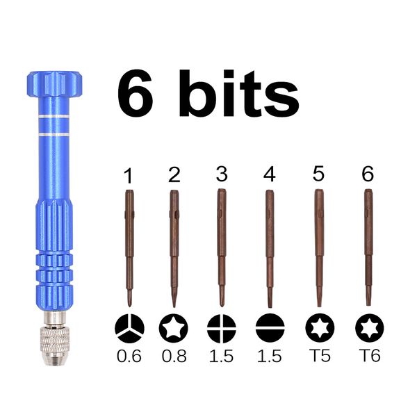 6-in-1-Schraubendreher, bronzefarben, S2-Bits, Schraubendreher mit 0,6 Y, 0,8 Pentalobe, 1,5 Phillips, Schlitz, T5, T6, Reparaturwerkzeug-Set für iPhone 4, 5, 6, 7, 600 Stück