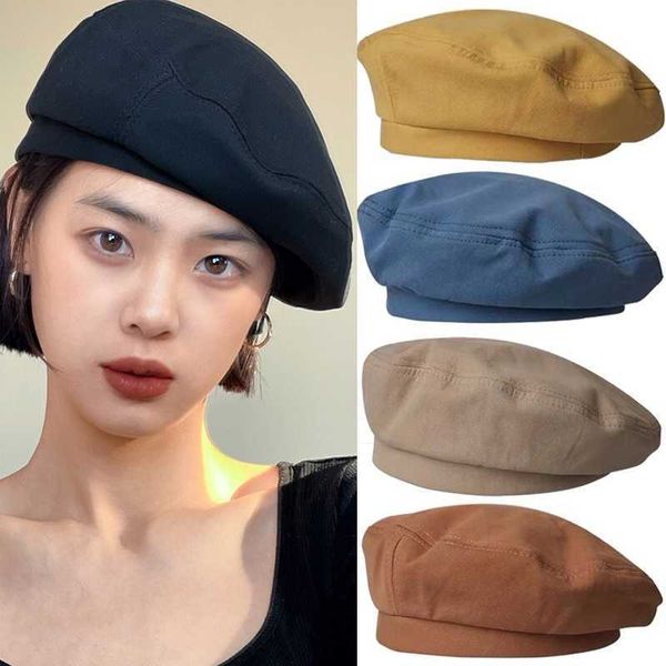 Yün Beralar Kadınlar İçin Kapaklar Kış Şapkaları Vintage Fransız Ekose Üst INS Askeri Kapak Şapkası Sonbahar Kızlar Sekizgen Bere 230920