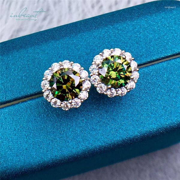 Pendientes Inbeaut Llegada 925 Plata 2 Ct Excelente Corte Pasar Prueba de Diamante AzulVerde Moissanite Pum Bossom Joyería Fina