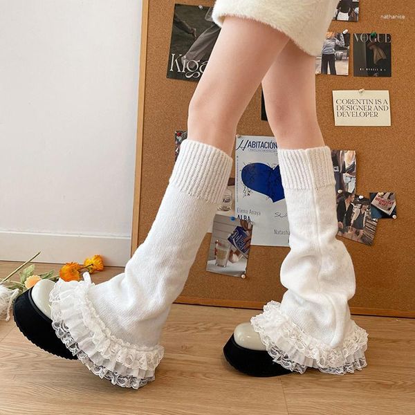 Frauen Socken Vintage Spitze Süße Japanische Über Knie Winter Warm Stricken Y2K Abdeckungen Harajuku Boot Manschetten JK Lolita Socke