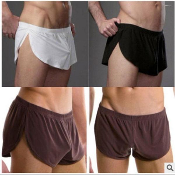 Underpants homens sexy homens roupa interior esportes boxer shorts arro calças troncos de seda gelo casa sleepwear calcinha