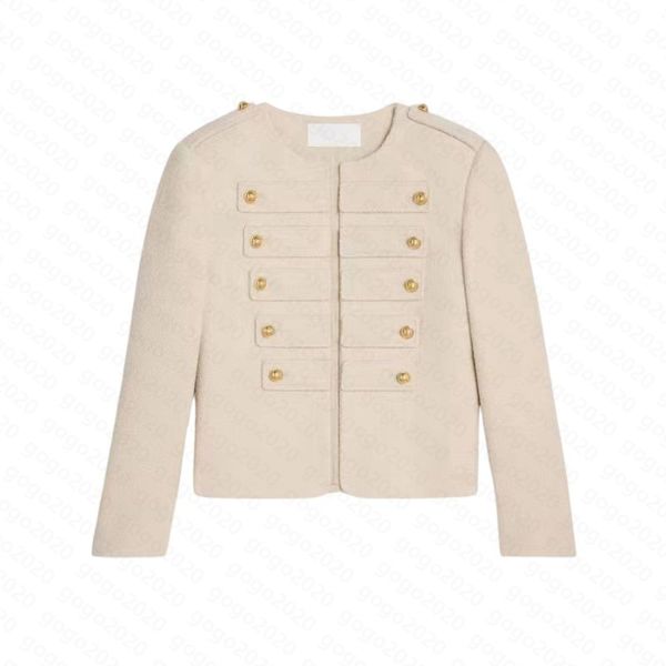 23 FW Mulheres Designer Casacos Jaqueta De Lã Tweed Blouson Jaqueta Com Botões De Letra Vintage Designer Casaco Meninas Milan Runway Designer Tops Crew Neck Curto Outwear Blazer