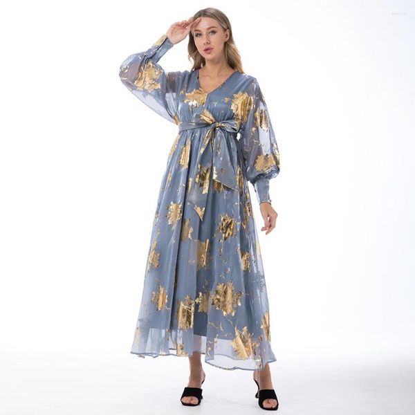 Ethnische Kleidung 2023 Roken Evan Frauen Organza Kleid Luxus Muslim Abaya Kaftan Hellblau Stamping Party Hochzeit lang