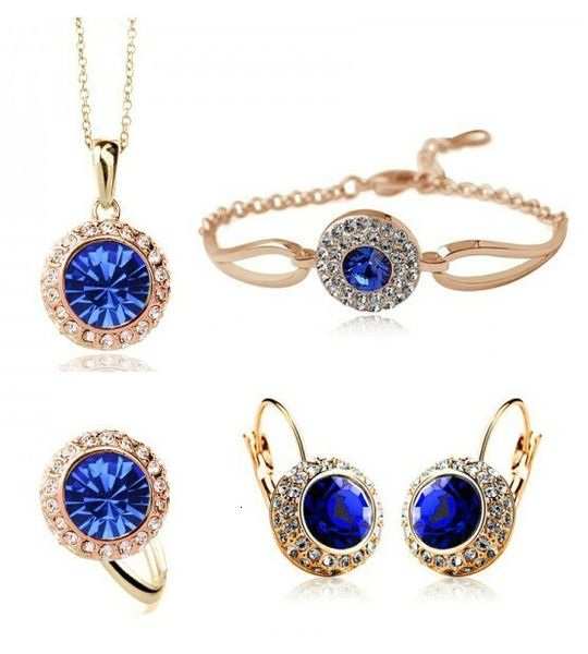 Set di gioielli da sposa United Zircon Rose GP Set di gioielli con cristalli austriaci Bracciale con anello SET di ORECCHINI COLLANA Stile 230818