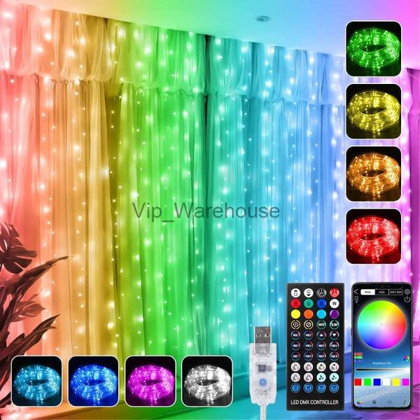 Stringhe LED Party RGB Smart LED String Lights Decorazione natalizia APP USB remoto Ghirlanda Tenda 3M Lampada fata Matrimonio Vacanza Camera da letto all'aperto HKD230919