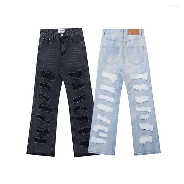 Jeans masculinos jeans masculinos feitos extremos danificados borlas rasgadas para homens