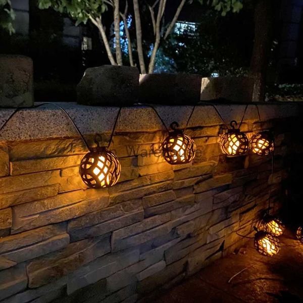 LED Strings Party LED Solar Outdoor String Fairy Light 6/8 Ball À Prova D 'Água Cintilação Chama Lâmpada Pendurada Para Festa De Casamento Jardim Garland Decor HKD230919