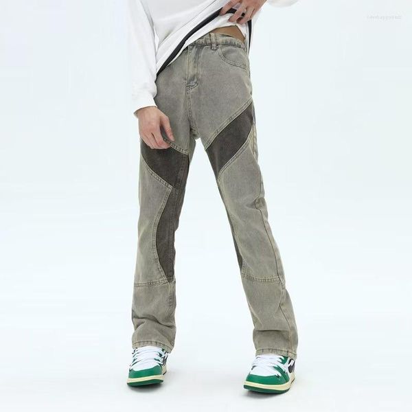 Jeans da uomo Real Stitching Design Sense Uomo Primavera e autunno American High Street Wash per fare vecchi pantaloni slim micro-cropped