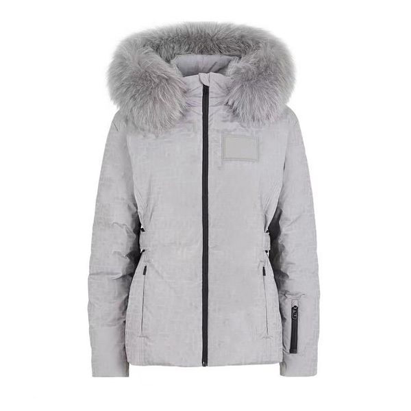 Giacca da donna Collo in pelliccia di volpe Piumini piumini Colletto con cintura 23s ultimo stile Cappotti Abbigliamento da sci Cappotto invernale Nero brillante Moda calda Parka Capispalla