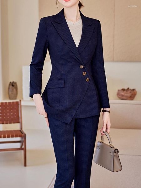 Calças femininas de duas peças projetadas blazer sólido 2 peças conjunto feminino moda negócios formal elegante pantsuit escritório magro calças femininas terno