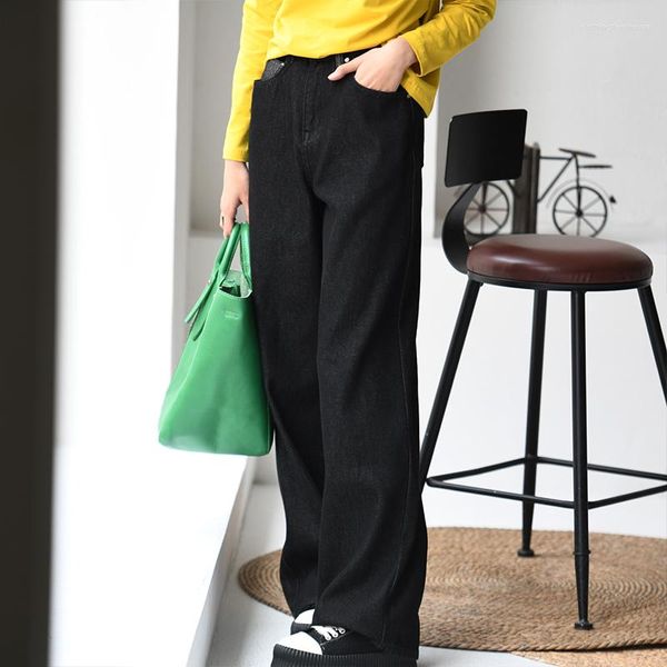Jeans da donna MICOCO N8152C Versione coreana Casual Bump Tasca colorata Pantaloni larghi a gamba larga con tubo dritto a vita alta