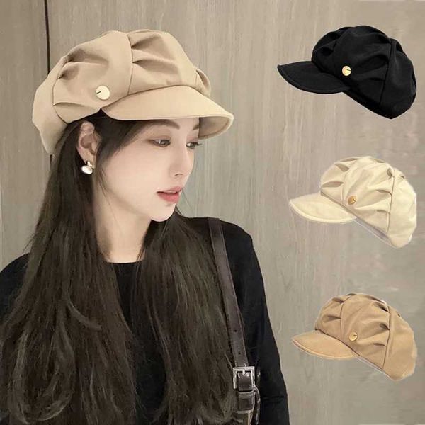 Mulheres Boinas Chapéu Nuvem Forma Plissada Soft Octogonal Chapéus Y2K Temperamento Newsboy Cap Outono Inverno Ao Ar Livre Pintor Casual Caps 230920