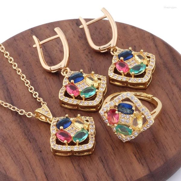 Halskette Ohrringe Set Trend Hohe Qualität Natürliche Zirkon Große Ring Sets Für Frauen Gold Farbe Romantische Luxus Designer