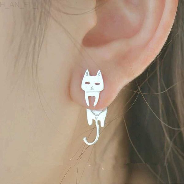 Stud Cat Fish Stud Küpe Kadınlar İçin Sevimli Hayvan Kıkırdağı Sarmal Tragus Metal Kulak Piercing Siyah Gümüş Renk Küpe Kadın Takı L230919