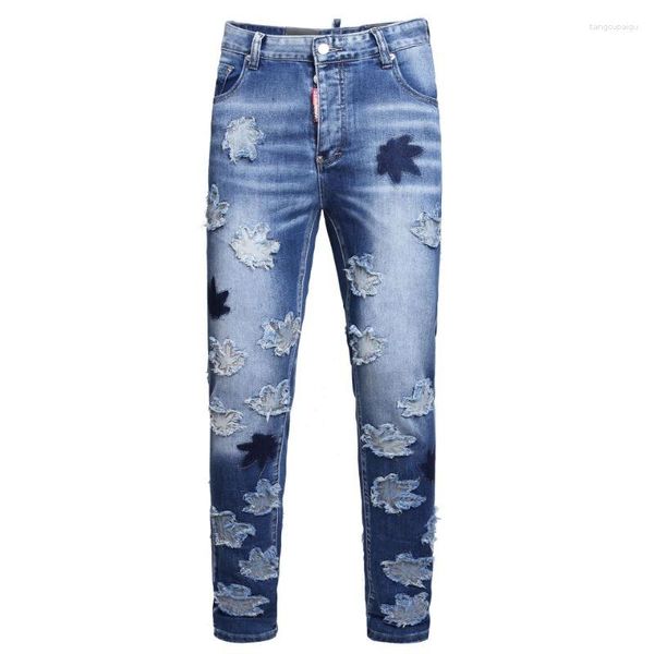 Calças de brim masculinas para homens personalizado fino ajuste retalhos lápis calças jeans emendadas hip hop estilo punk calças masculinas