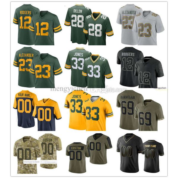 Camisas de futebol masculinas 4 Brett Favre 5 Paul Hornung 15 Bart Starr 66 Ray Nitschke 92 Reggie White 59 De'Vondre Campbell 91 Preston Smith 25 Keisean Nixon 97 Kenny Clark