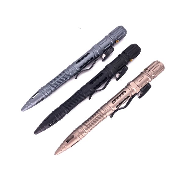 Перьевые ручки T05 7-в-1 алюминиевый EDC Многофункциональная тактическая ручка для самообороны Аварийный светодиодный свисток Стеклобой для выживания на открытом воздухе 230919