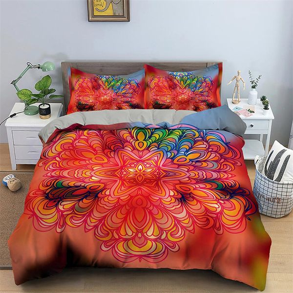 Set di biancheria da letto Copripiumino Mandala Set di fiori di Boemia Piumino geometrico psichedelico in microfibra King Full per ragazze Adolescenti adulti 230919