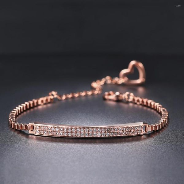 Braccialetti a maglie Semplice doppia fila Cubic Zirocnia per le donne Bracciale color oro rosa Catena Rolo a portata di mano Gioielli di moda Regali H172