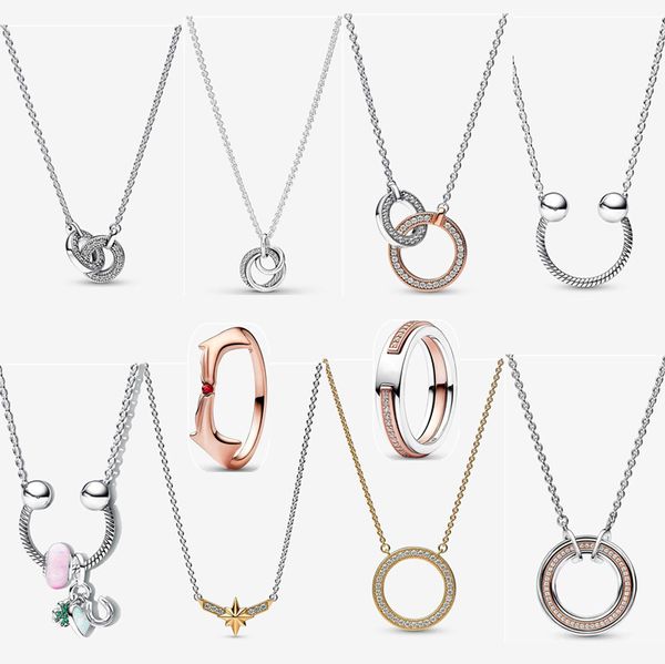 2023 novos colares de designer de pingente para mulheres anel de ouro rosa diamante clavícula cadeia de noivado jóias presente diy caber pandoras logotipo círculo collier colar