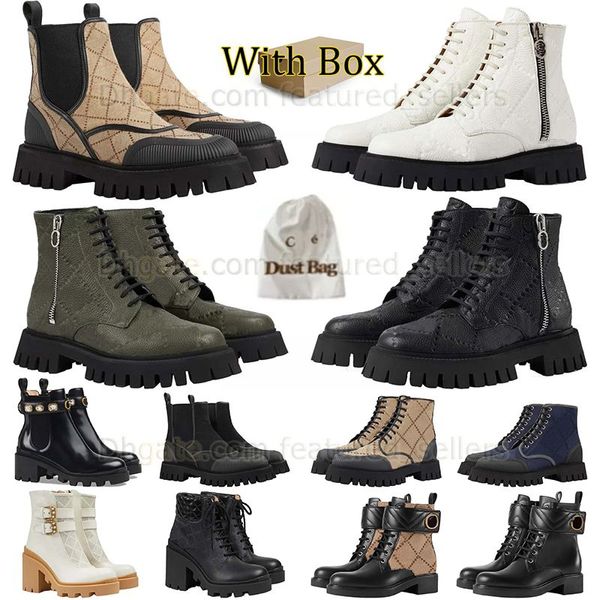 2023 Hot Top Martin Boots Desert Boot High Heel Ankle Boot Kniehoher Lederstiefel Plateaustiefel Damen Vitage Print Jacquard Textil Combat Boot Oxford Schuh mit Box