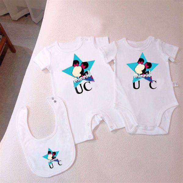 Markendesigner-Overall für Jungen und Mädchen, Babykleidung für Neugeborene, Vollmond-Babykleidung, kurzärmelige weiße Krabbelkleidung