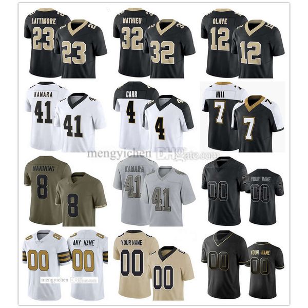 Maglie da calcio uomo 4 Derek Carr 41 Alvin Kamara 23 Marshon Lattimore 32 Tyrann Mathieu 12 Chris Olave 13 Michael Thomas 7 Taysom Hill 56 Demario Davis Jameis Winston