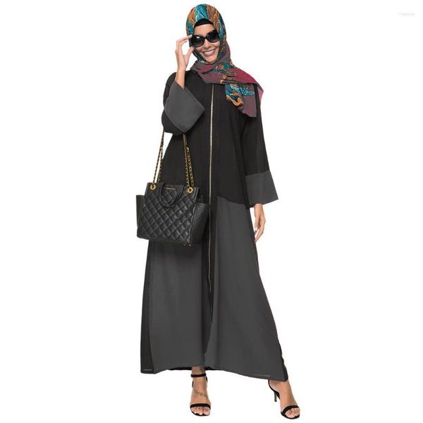 Roupas étnicas Mulheres Verão Chiffon Robe Muçulmano Ramadan Assorted Cor Zipper Design Abaya Solto Maxi Turquia Islâmico Plissado Vestido Longo