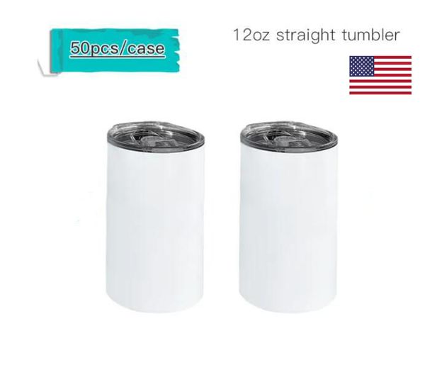 USA Warehouse 12oz Sublimation Straight Tumbler Blank Edelstahl Tumbler DIY Straight Cups Skinny Tumbler Bier Kaffeetassen Kaffeetassen