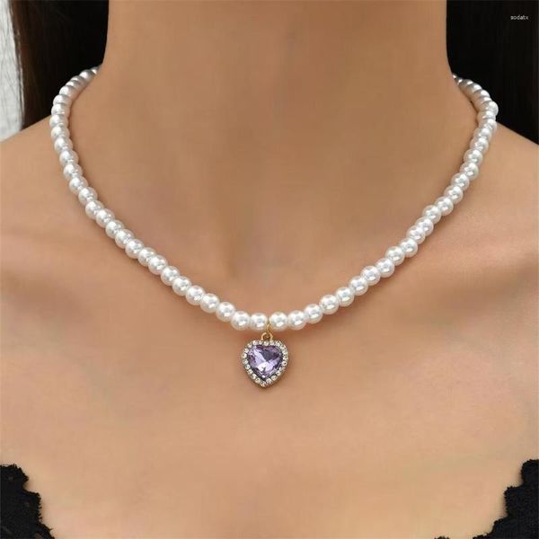 Anhänger Halsketten Boho Vintage Künstliche Perle Gold Farbe Kristall Kette Herz Halskette Für Frauen Weibliche Mode Multiayer Barock Schmuck