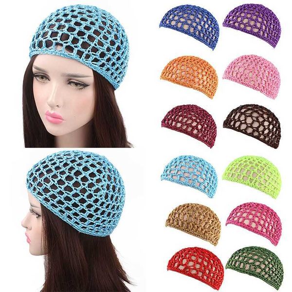 Berretto all'uncinetto con rete per capelli da donna, tinta unita, snood, copertura per la notte, turbante 230920